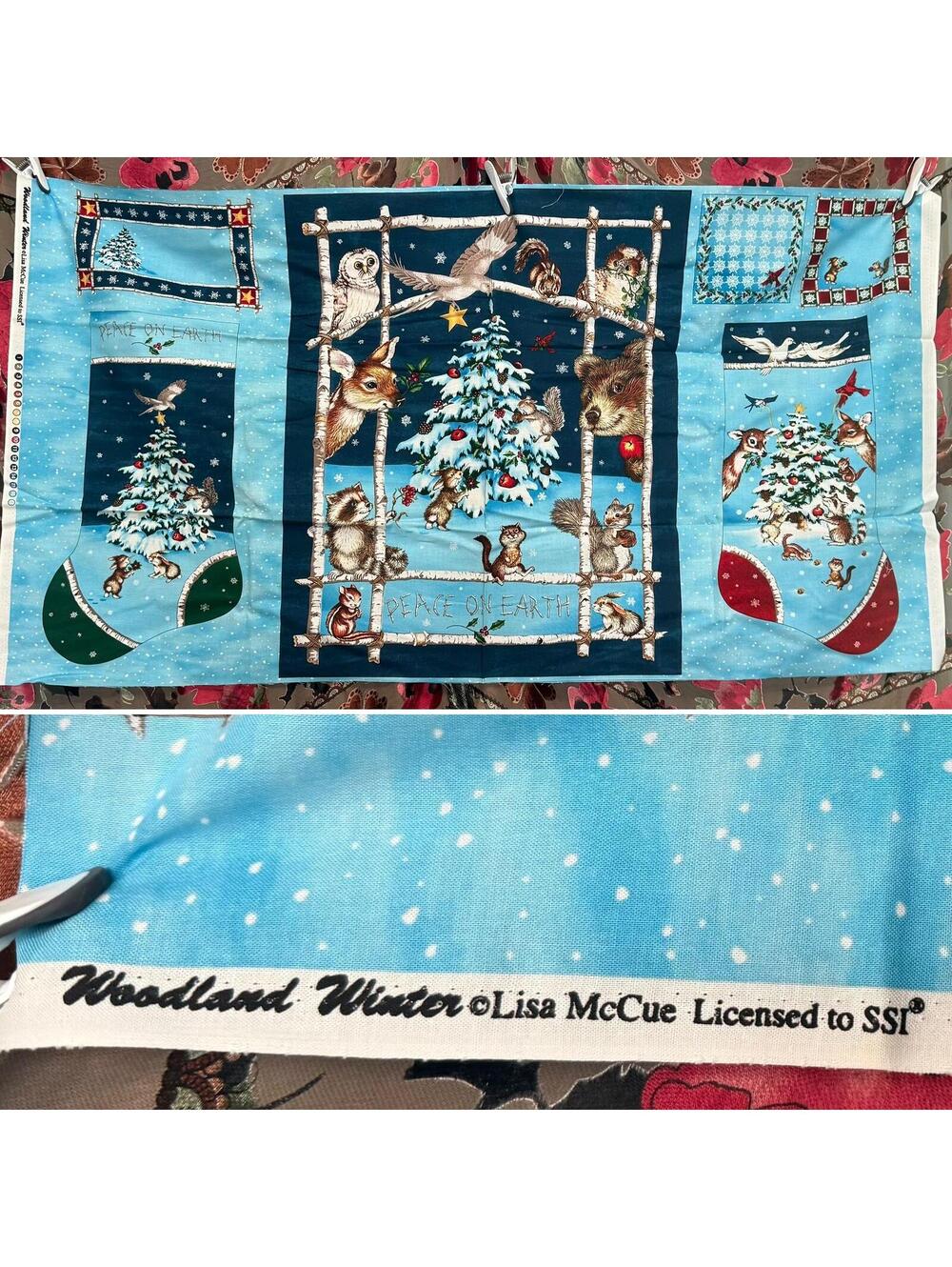 Vintage Lisa McCue Woodland Winter Fabric Panel SSI Quilting Sew Kit 23x44”